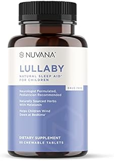 Lullaby Kids Natural Sleep Aid | Berry Flavored Herbal Relaxation Supplement Made with Valerian Root, Chamomile, Magnesium, Melatonin | Gentle & Calming for Children | 60 Chewable Tablets