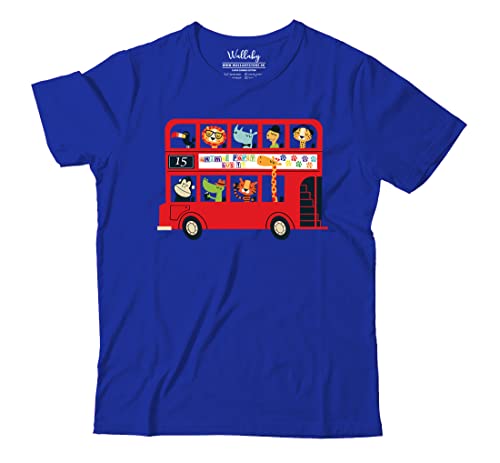Image of Boys & Girls Cute Animals on The Red Double Decker London Bus Transport Theme 100% Cotton Unisex Kids T-Shirt