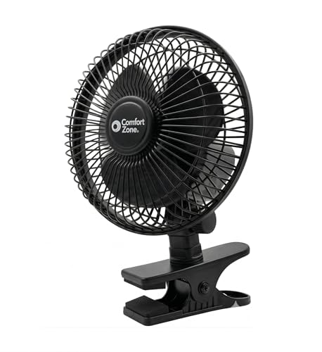 Comfort Zone 6-Inch Corded Clip-On Personal Fan – 2-Speed Quiet Desk Fan with 360° Rotation, Fully Adjustable Tilt & Secure Strong Clamp – Mini Air Circulator for Desks, Bedside & Office
