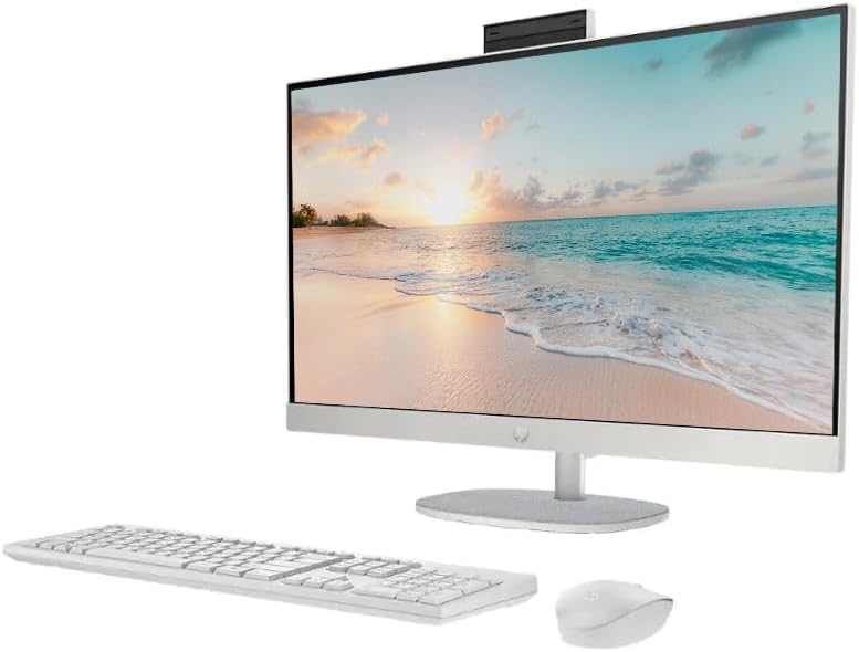 Image of HP 27 inch FHD Touch-Screen All-in-One Desktop Computer, 12-Cores Intel Core Ultra 7 Processor, 32GB DDR5 RAM 1TB, Windows 11, PLUSERA 8-in-1 Hub Included, White