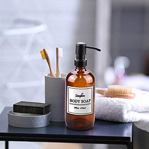 image for sungwoo 2 Pack Hand Soap Dispenser, 16 oz Glass Soap Dispenser with St