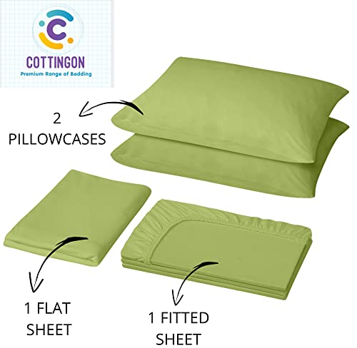 Image of Cottingon 5 PCs Split King Sheet Sets for Dual Adjustable Beds, Soft Luxury Microfiber XL Sheets for King Size Mattress Fits 15 to 18 deep Pocket, Sage