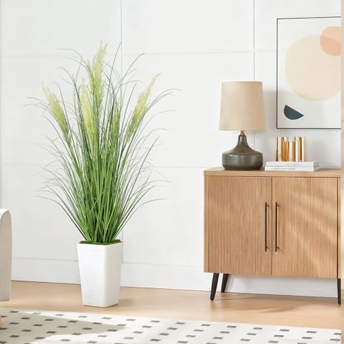 4ft Artificial Plants Onion Grass, 47 in Fake Shrubs Wheat Grass in Pot, for Indoor Outdoor Garden Office Home Decor, Faux Plant Greenery, Green - Image 6