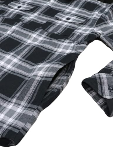 URBANJ Men's Long Sleeve Heavy Weight Quilted Lined Plaid Flannel Shirt Jacket4