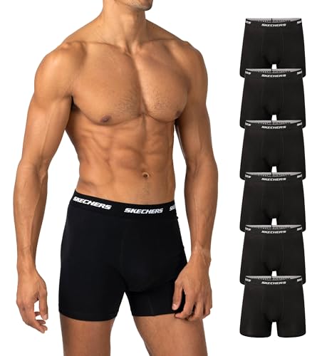 Skechers Men's Underwear Boxer Briefs 6-Pack, Contoured Pouch, Moisture Wicking, No Ride Comfort, Breathable Cotton Stretch