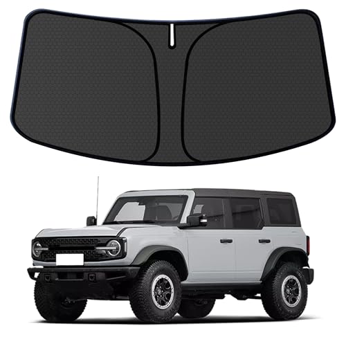 Bronco Customized Windshield Sun Shade for 2021-2025 2026 Bronco 2/4Door (Not for Bronco Sport) Front Window Sunshade Visor Protector Foldable Blocks UV Rays Keep Car Cooler Accessories