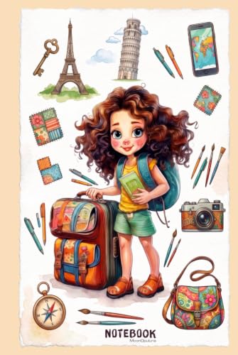 Cute Traveler Girl Lined Notebook: Cream 6x9 Inches 120 Pages Journal for Girls, Teens & Kids, Travel Journal, Aesthetic School Supplies & Journaling Gift image 2