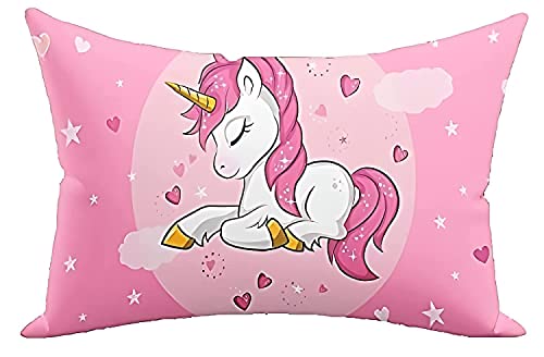 Image of Flying Baby Unicorn Design Printed Kids Cartoon Pillow /Cushion Fiber Filled Size 12x18 Inches (Pink)