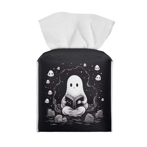 Zanxiantu Ghost Tissue Box Cover Black Halloween Home Decor Square Tissue Holder for Bathroom Office Restaurant Leather Car Tissue Cube Box Cover Organizer Dispenser