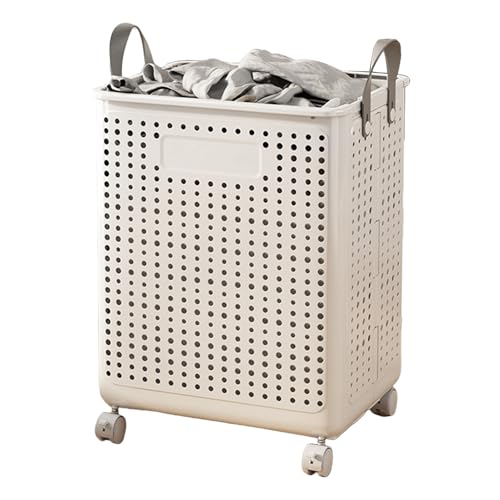 Wilitto Laundry Basket with Wheels,Collapsible Tall Laundry Hamper High Grade Large Laundry Basket with Wheels Waterproof Dirty Clothes Hamper for Bedroom,Bathroom,Dorm Room,Laundry Room Beige L