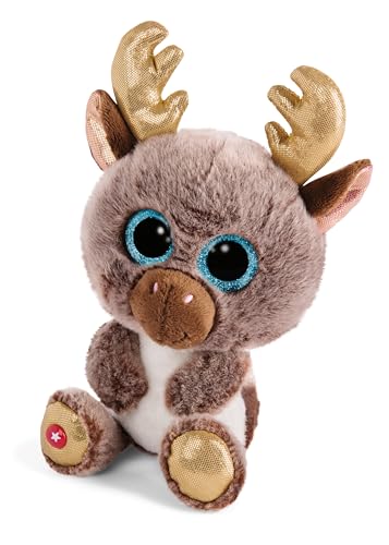 NICI Glubschis: Das Original – Glubschis X-Mas Rentier Cocoa-Fee 15 cm I Kuscheltier Rentier mit großen Augen I Flauschiges Plüschtier mit Glitzeraugen ab 0 Monaten I braun / gold – 46301