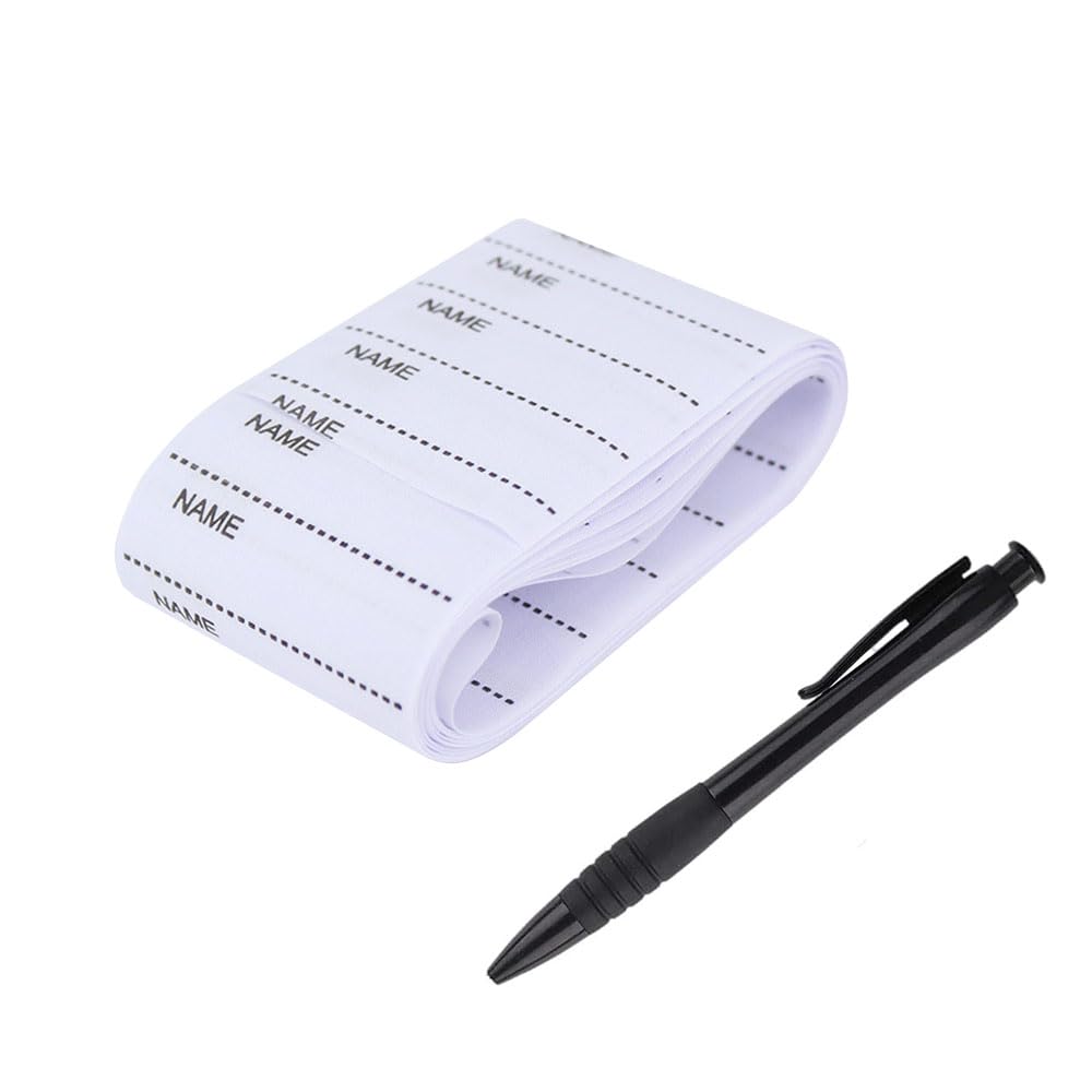 LARAT - 200 etiquetas de tela para ropa, para planchar el nombre en las etiquetas de tela para coser y cortar ropa personalizada, etiqueta personalizada (bolígrafo incluido)