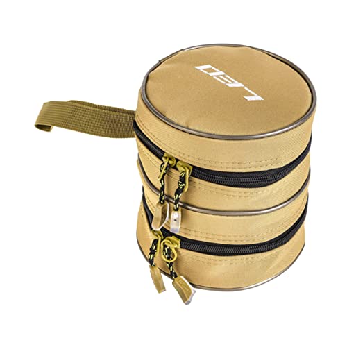 Mikikit Round Fishing Storage Bag Durable Fishing Pouch Two Layer Design for Outdoor Fishing Kits Portable and Shockproof Fishing Gear Organizer Khaki