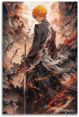 Toile Imprimée Manga Bleach - Décoration Murale Chambre 30x45 Cm - Poster Sur Toile Japonais Sans Cadre Ou Encadré