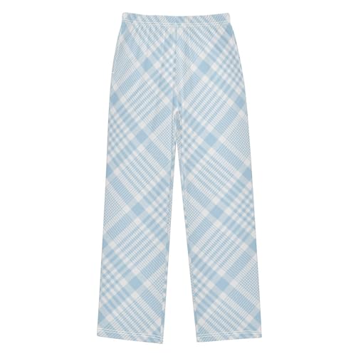 Pastel Blue Check Plaid Boys Pants for Kids Jogger Pants with Pockets S-XL