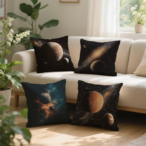 Coussin décoratif housse canapé 70x70 imperméable lot de 4 marron - 4
