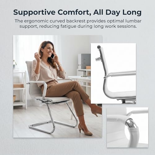 Image of HNY Leather Office Guest Chairs & Reception Chairs Set of 4, Modern Waiting Room Chairs with Arms, Desk Chair no Wheels with 4 PCS