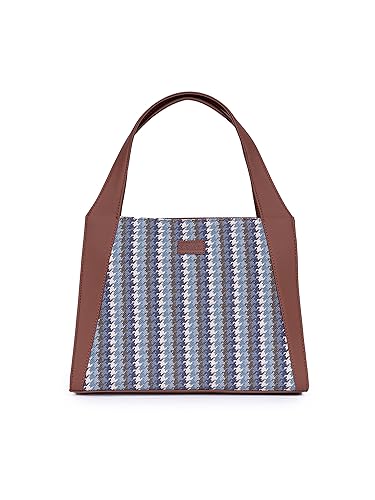 Image of ZOUK Printed Jute Handcrafted Vegan Leather Grey Women's Stylish Tote Bags | Trapezia Tote| Shoulder bag with double handle