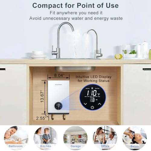 ECOTOUCH 8kW 240V Tankless Hot Water Heater Electric, Instant Under Sink Point of Use Water Heater on Demand, Self Modulating Technology, ETL Certificated ECO80S White – Image 4