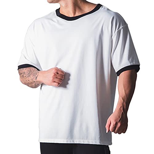 Image of Workout Shirts Short Sleeve Oversized Hipster Loose Gym Shirts Basketball Hip-hop Street Style T-Shirts for Men T44