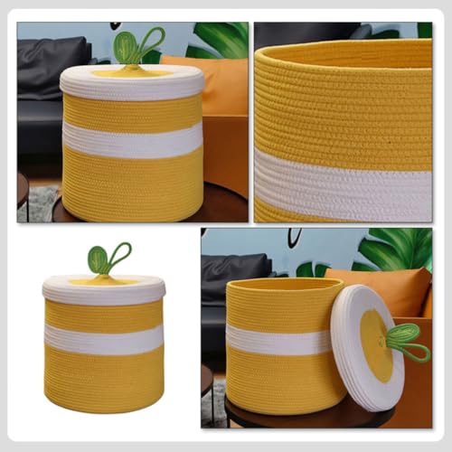 Cesta de almacenamiento de algodón con tapa y gran capacidad para ropa 4