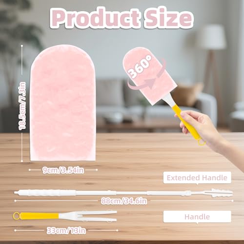 Image of Heavy Duty Dusters Refills, Disposable Dusters Kit Compatible with Swiffer Handles, Multisurface Dusters+1 Extended Handle +1 Handle (Pink, 360)