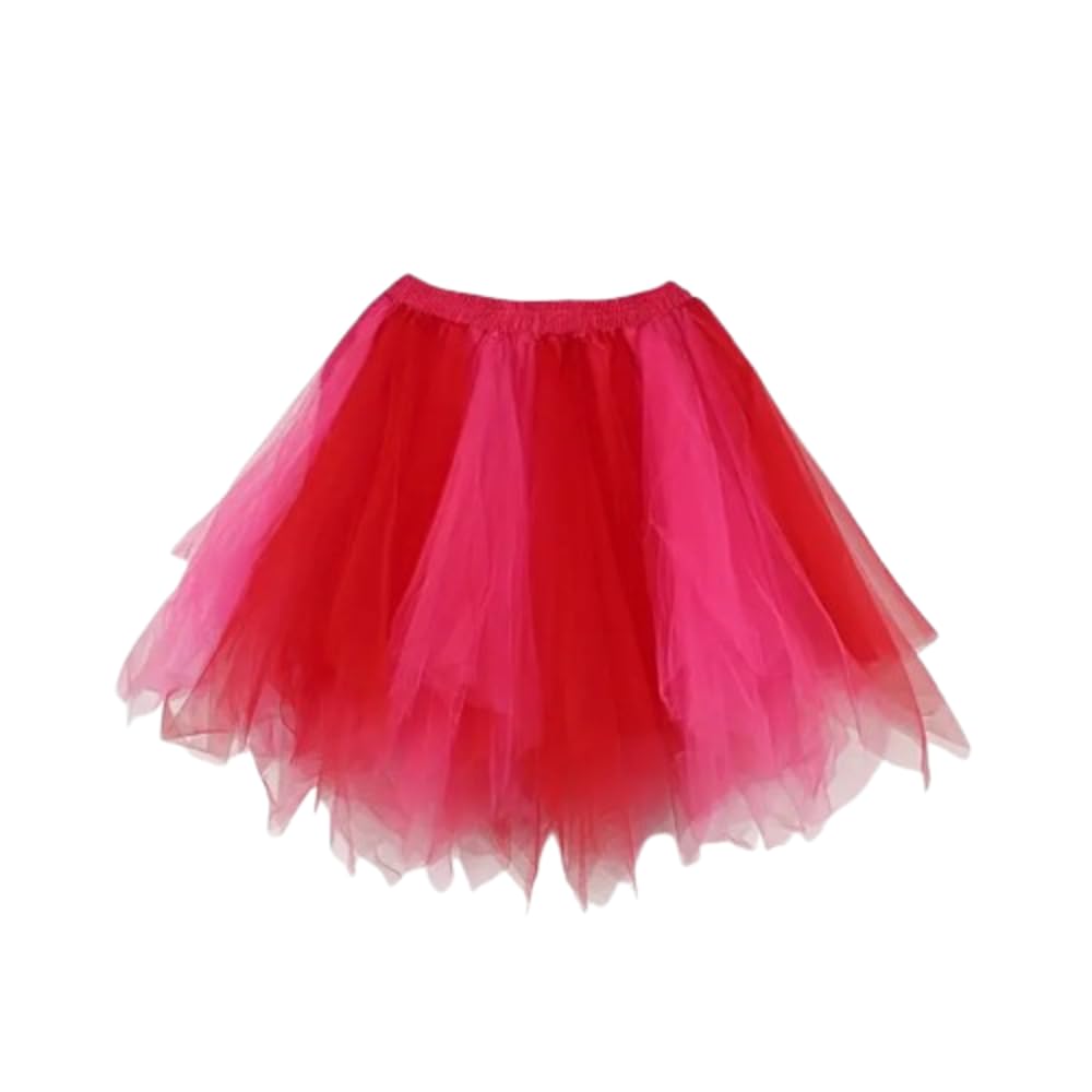 Boolavard Adult Women 80's Tutu Skirt Layered Tulle Petticoat Halloween Tutu (UK, Alpha, L, XL, Regular, Regular, Red Pink) โ image 1