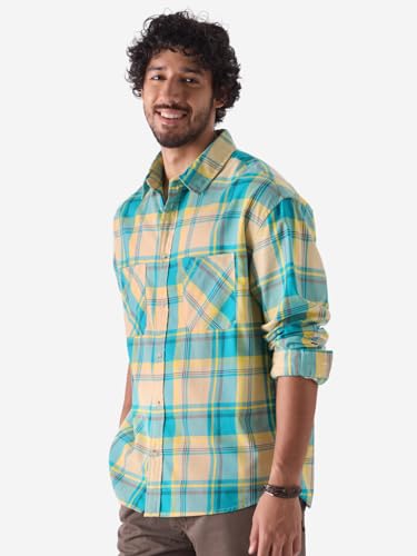 Image of The Souled Store Checks: Scuba Dive Men and Boys Long Sleeve Button Front 100% Cotton Relaxed Fit Shirts