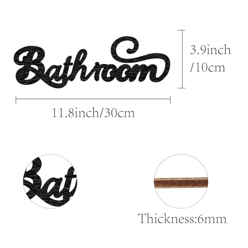 CREATCABIN Word Cutout Sign Bathroom Laser Cut Wood Letter Sign Wall Decor Unfinished Wooden Signs Wall Art Basswood Hanging Sculpture Decor for Crafts DIY Farmhouse Door Black 11.8x3.9Inch - Image 2