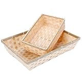 Bafnsiji 2 Unidades de cestas de Regalo Naturales de bambú, cestas de Pan Tejidas a Mano de bambú, cestas de Almacenamiento de Frutas de bambú Hechas a Mano, cestas rectangulares para Frutas