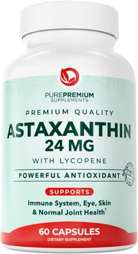 PurePremium Astaxanthin Supplements - Astaxanthin 24mg with Lycopene 50mg Antioxidants Supplement