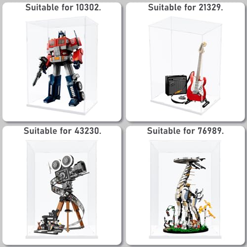 Image of Choowin Acrylic Display Case for Lego Camera 43230, Guitar 21329, Optimus Prime 10302 - Thickened Clear Acrylic Display Cases for Collectibles - Assemble Dustproof Display Box (White Base)