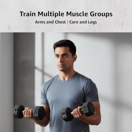 Buy amazon basics Rubber Encased Hex Dumbbell Weight Set Of 2, 5 Kg,Black Online at Low Prices in India - Image 4