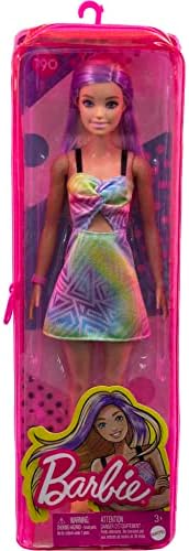 Barbie Fashionistas Doll #190, Blonde Hair with Purple Streaks, Romper Dress, Yellow Wedge Sneakers, Bracelet, Toy for Kids 3 to 8 Years Old