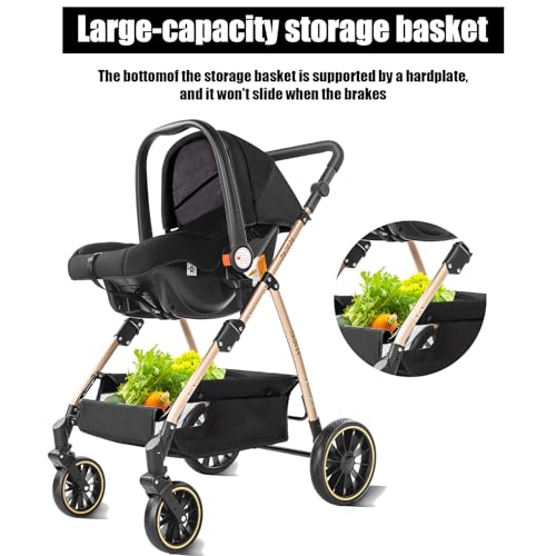 Miniatura 7 de Oubeauou Baby Travel System 3 En 1 Con Moisés Antivibraciones, Cochecito Convertible Y Capazo De Bebé, Alta Visión, Absorción De Golpes, Marco De Aluminio, Para Nacimiento A 36 Meses Caqui