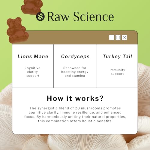 Mushrooms Complex Gummies with Lions Mane, Nootropic Brain Supplements for Memory and Focus: Lion's Mane, Cordyceps, Shiitake, Turkey Tail, Reishi, Chaga, Enoki, Oyster Mushroom Supplement - 60 Units - Image 4