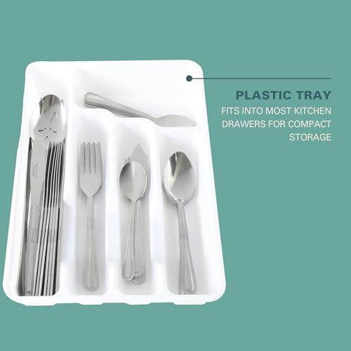 Image of Gibson Home Aston 45-Piece Stainless Steel Flatware Set with Tray and Serving Utensils - Silverware Service for 8