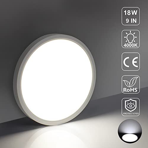 LightingWill 8.9 Inch LED Flush Mount Ceiling Light Fixture, 5000K Daylight White,1800LM, 18W, Flat Modern Round Lighting Fixture, 180W Equivalent White Ceiling Lamp for Kitchens, Bedrooms.etc.