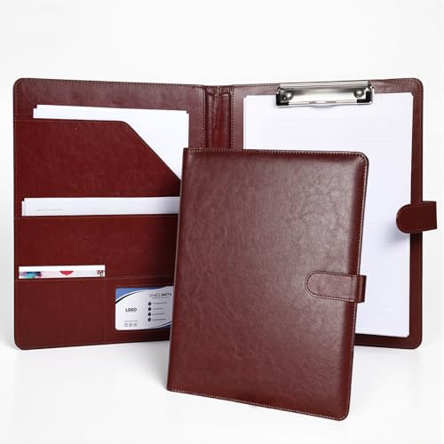 Professional Padfolio with Clipboard, Faux Leather Portfolio Folder Binder, Legal Pad Holder for A4 Letter Size Notepad, Resume, Writing Pad, Ideal Organizer for Business Office Conference (Brown)