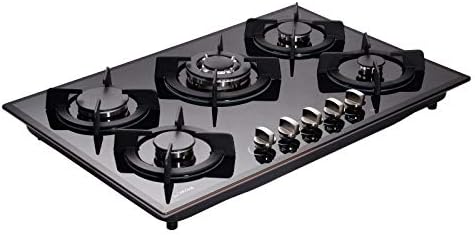 30 Cooktop gas, 5 Burners gas stovetop 30 inch,Gas Stove Gas Hob Stovetop Tempered Glass Cooktop Cast Iron Grates Built-in Gas Stove Top LW5G01 LPG/NG Gas Cooktop Black