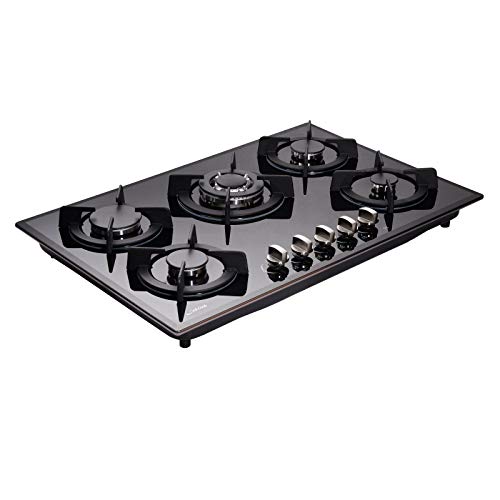 30 Cooktop Gas, 5 Burners Gas Stovetop 30 Inch,Gas Stove Gas Hob Stovetop Tempered Glass Cooktop Cast Iron Grates Built-In Gas Stove Top Lw5G01 Lpg/Ng Gas Cooktop Black #TOP1