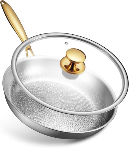 Titanium Pans for Cooking | 12 Inch Pure Titanium Skillet Set with Lid | Hammered Chef-Grade Tagine...