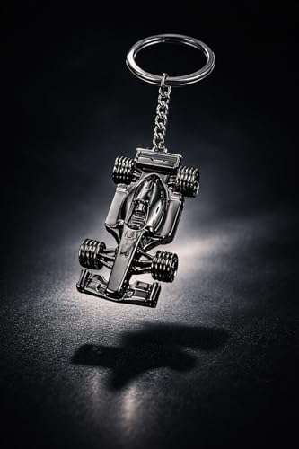 Image of Questsole Premium Metal Formula1 Combo Pack Car & Tyer Keychain - Black Chrome Racing Car Keychain Heavy Duty, Glossy Finish, Motorsport Inspired Gift (MODEL-53)