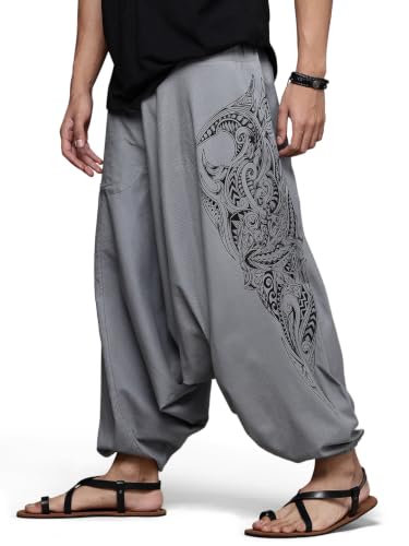 Image of The Veshti Company Printed Harem Pants for Men's Cotton Hippie Style Baggy Boho Yoga Pajama Pant with Pocket