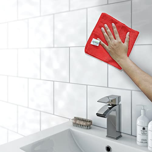 Image of SOFTSPUN Microfiber Cleaning Cloths, 50X50 cms 3 pcs Towel Set 340 GSM Red! Highly Absorbent Lint and Streak Free Multi-Purpose Wash Cloth for Kitchen Car Window Stainless Steel, Silverware.
