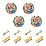 siphylline Doodle Art Tigers - Pomelli rotondi da parete per armadietti, 32 mm, confezione da 4