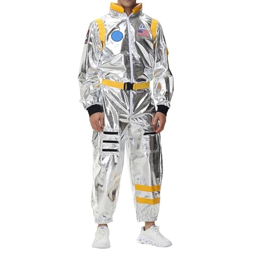 Generisch Astronaut Costume Sexy Astronauten Kostüm Weltraum 111 Herren Silber Männer Faschingskostüm Damen Weiß