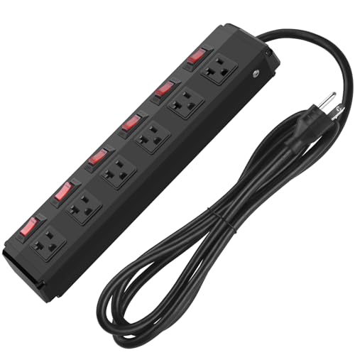 CCCEI Metal Power Strip Individual Switches 6 Outlets, Heavy Duty Power Strip 20Amp Surge Protector for Appliances, 6FT Extension Cord Strip, 1200J Surge Protector 20A 125V 2500W.