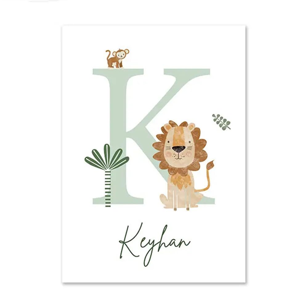 Youihom 3 Cuadros Animales Infantiles Laminas Personalizadas Nombre Bebe Cuadros Infantil Safari León Jirafa Cebra Poster Habitacion Niño Verde Decorativa Bosque Lienzo (YHH010-50x70cm)