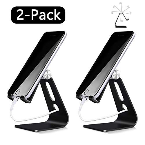 COOLOO Soporte de teléfono móvil, 2 unidades, ajustable, soporte de escritorio universal, soporte, compatible con teléfono 11 11Pro XR XS 8 7 Plus, otro smartphone-negro